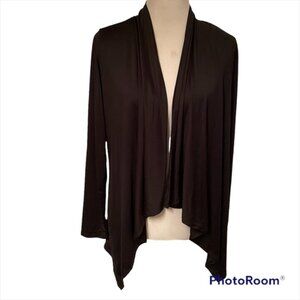 WILLIT CARDIGAN BLACK STRETCH FABRIC CASCADE OPEN FRONT LONG SLEEVE SWEATER S
